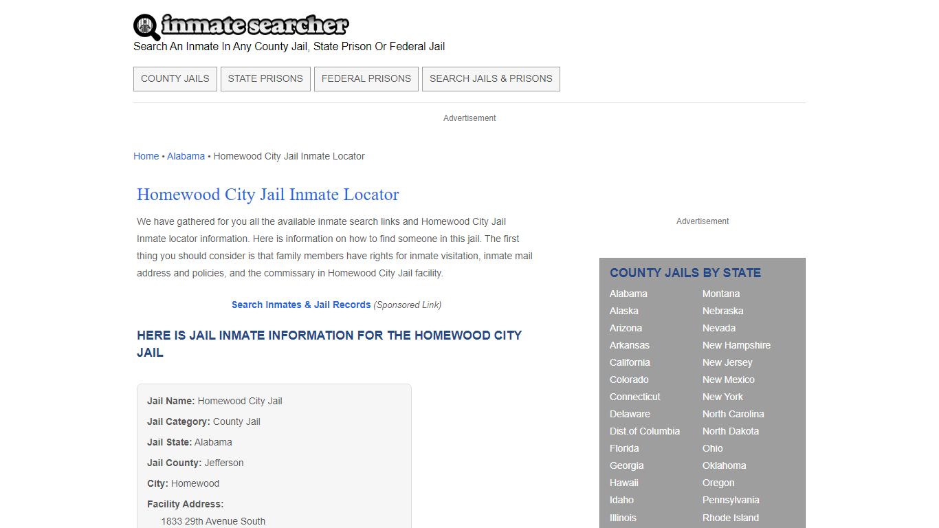 Homewood City Jail Inmate Locator - Inmate Searcher