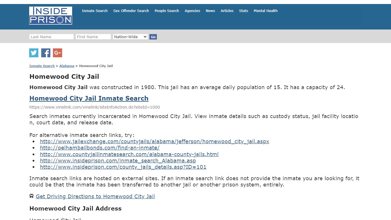 Homewood City Jail - Alabama - Inmate Search - Inside Prison